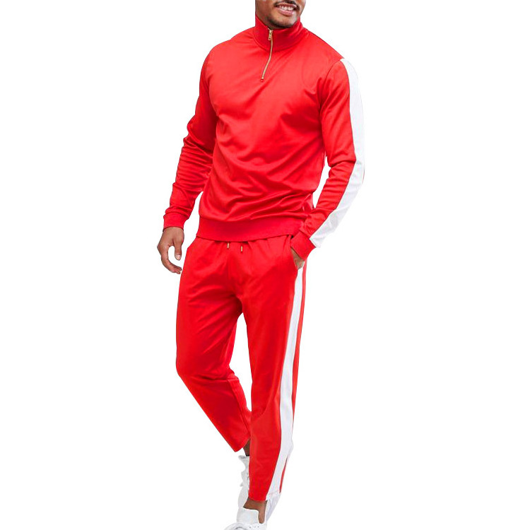 Wholesale Men Polyester Sport Contrast Plain Tracksuit With Stripe Sweatsuits