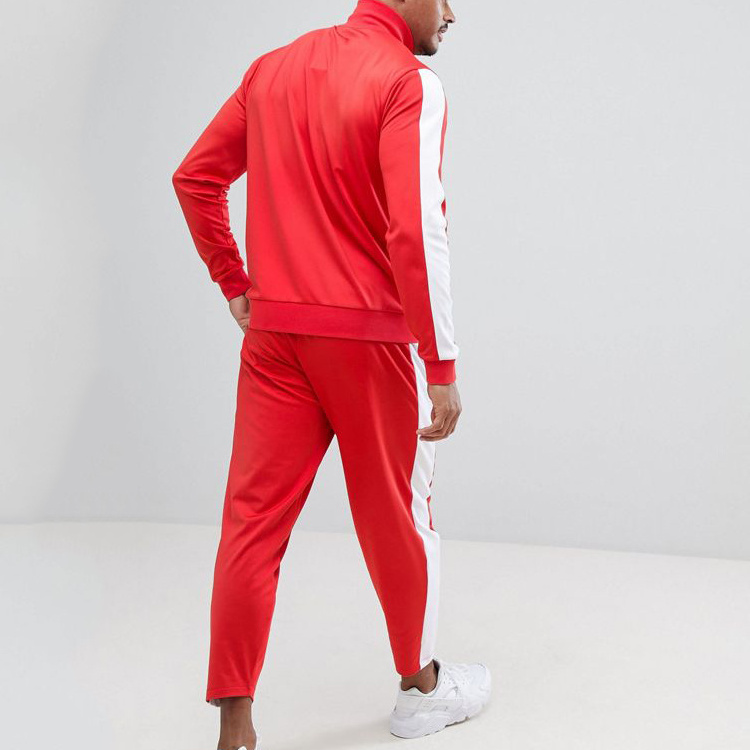 Wholesale Men Polyester Sport Contrast Plain Tracksuit With Stripe Sweatsuits