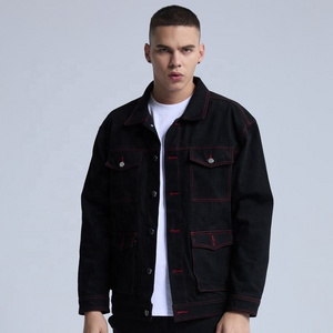 Clothing Suppliers  Custom Red Line More Pockets Denim Jacket Men