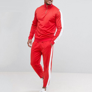 Wholesale Men Polyester Sport Contrast Plain Tracksuit With Stripe Sweatsuits