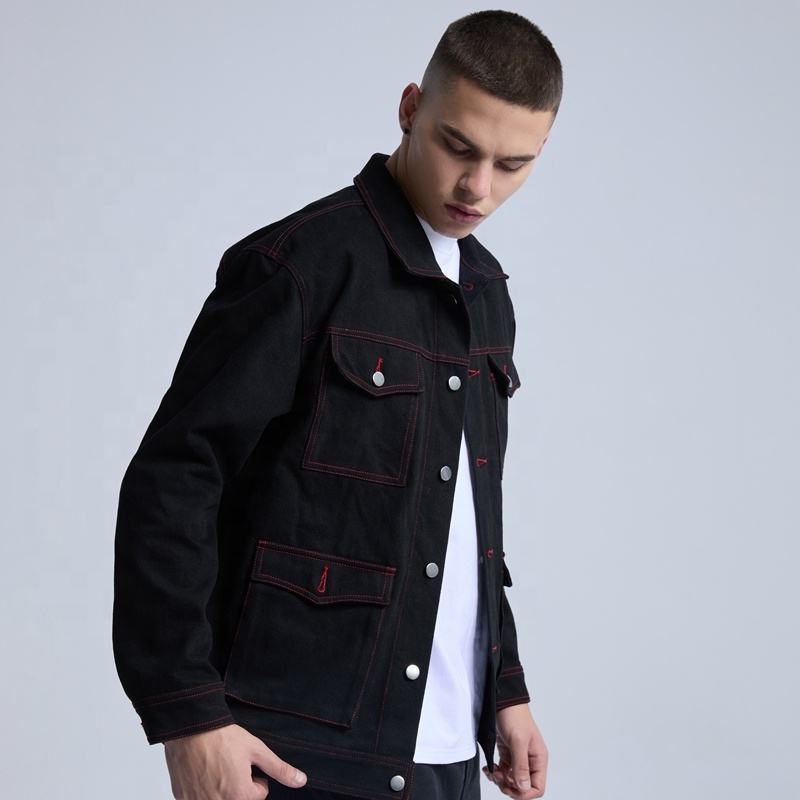 Clothing Suppliers  Custom Red Line More Pockets Denim Jacket Men