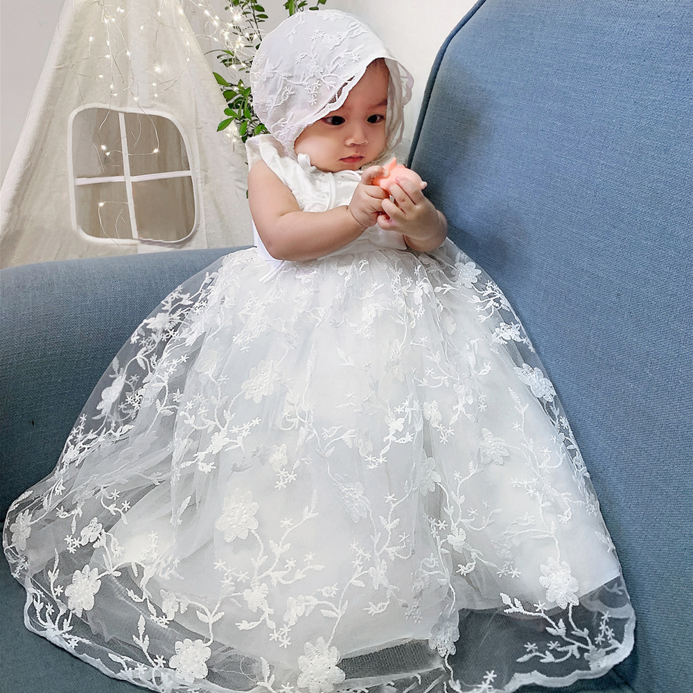 Hot selling wholesale boutique sleeveless christening gown birthday party children infant baby baptism dresses for girls