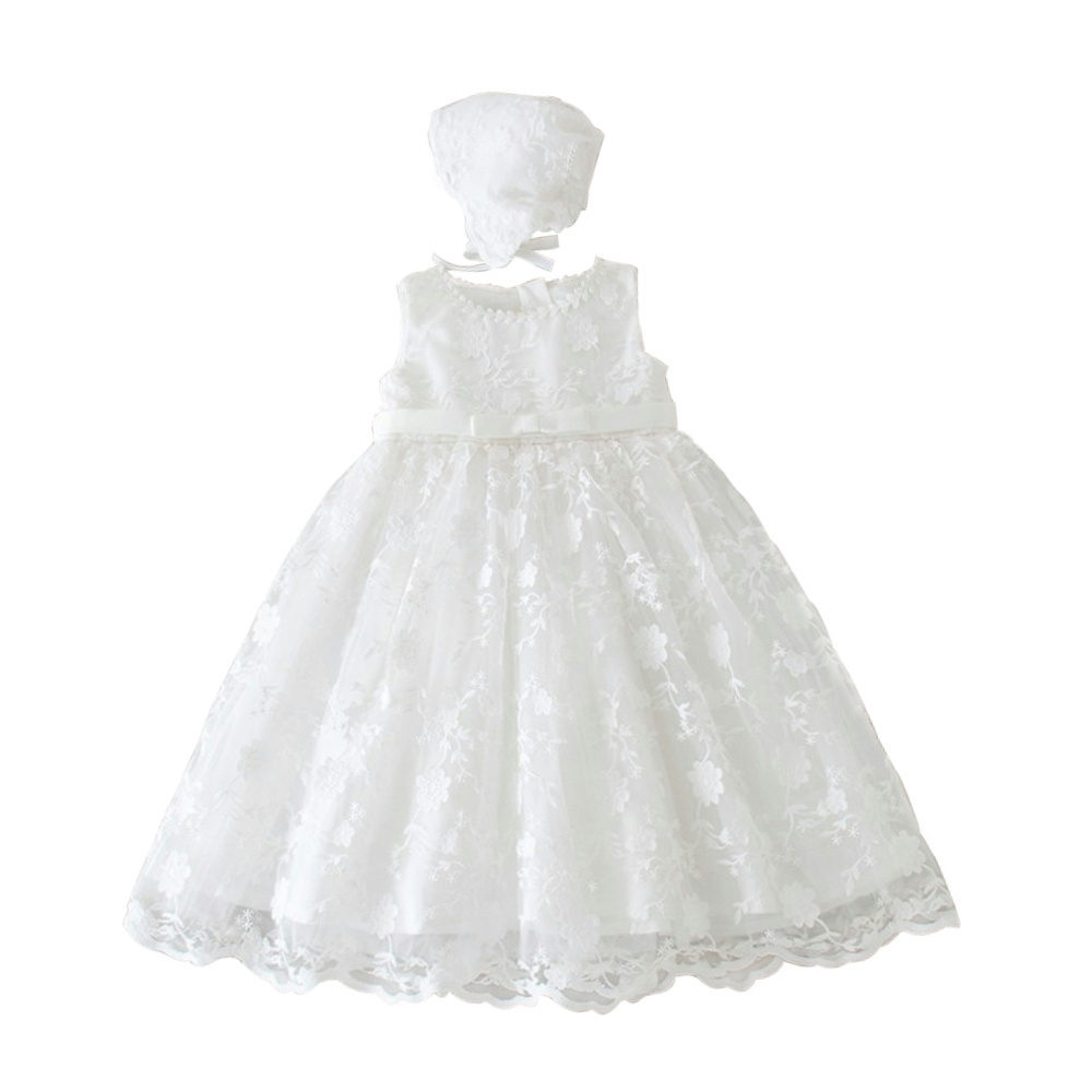 Hot selling wholesale boutique sleeveless christening gown birthday party children infant baby baptism dresses for girls