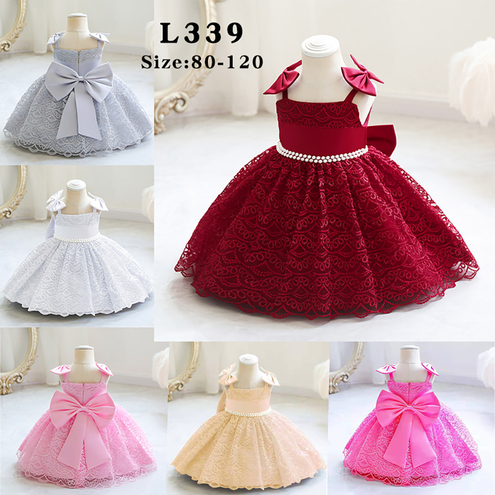 New children sling red princess bowknot baby first birthday girl party wedding dress