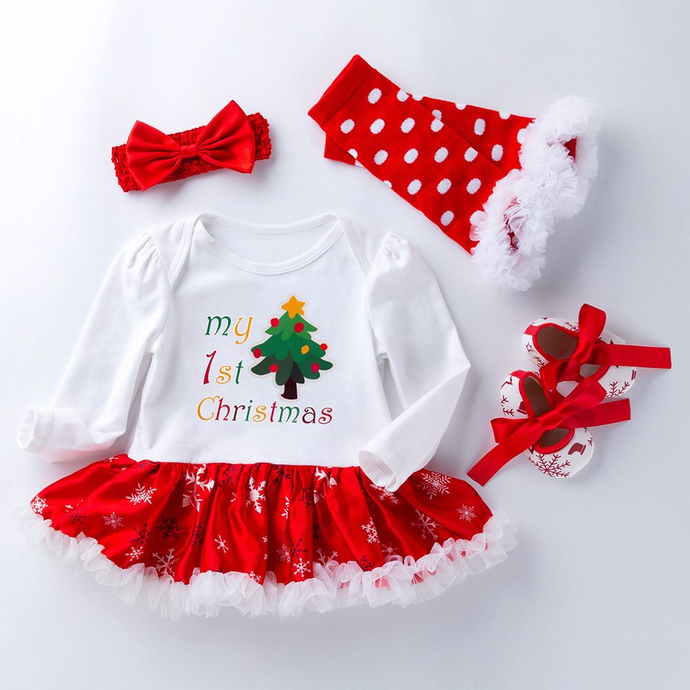 Lovely design long sleeve boutique birthday party christmas infant romper children toddler 0 to 3 months baby girl dress