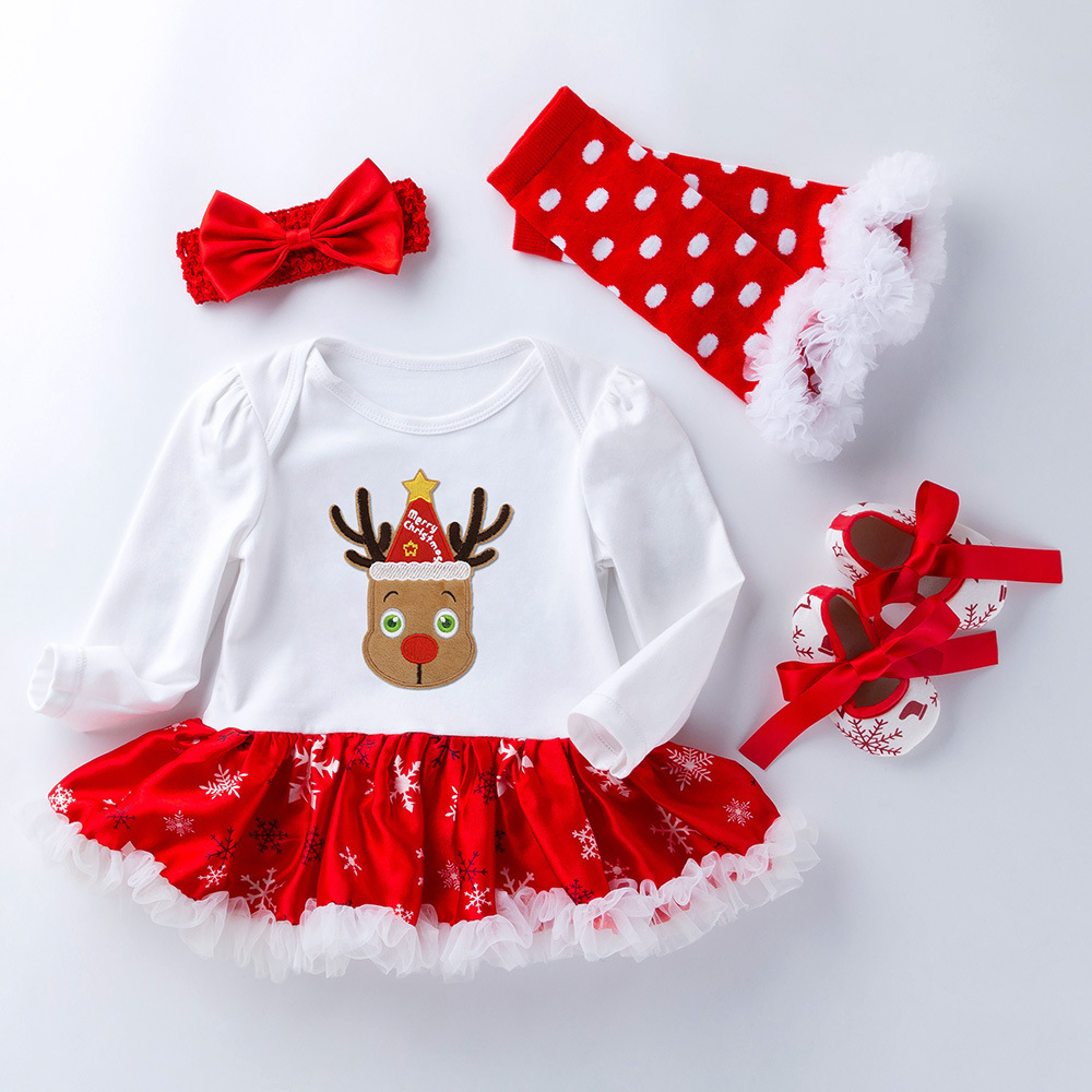 Lovely design long sleeve boutique birthday party christmas infant romper children toddler 0 to 3 months baby girl dress