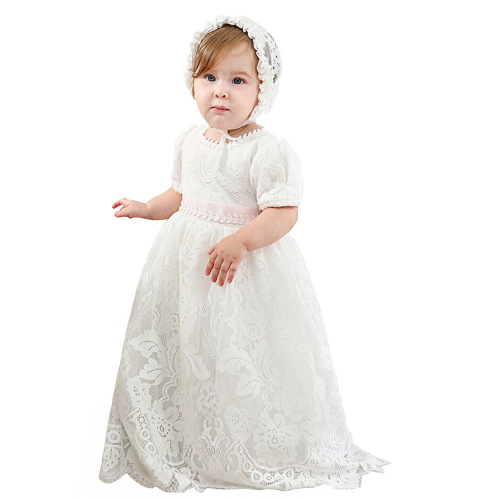 New design wholesale boutique short sleeve christening infant kids lace princess birthday party little 9 months baby girl dress