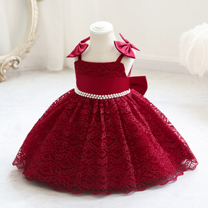 New children sling red princess bowknot baby first birthday girl party wedding dress