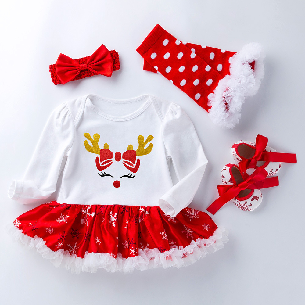 Lovely design long sleeve boutique birthday party christmas infant romper children toddler 0 to 3 months baby girl dress