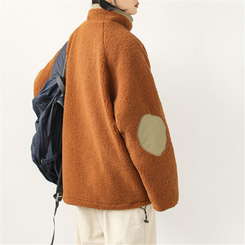 Rainbow Spray Custom Vintage Lamb Wool Coat Loose Stand Collar Multi Pockets Cashmere Jacket