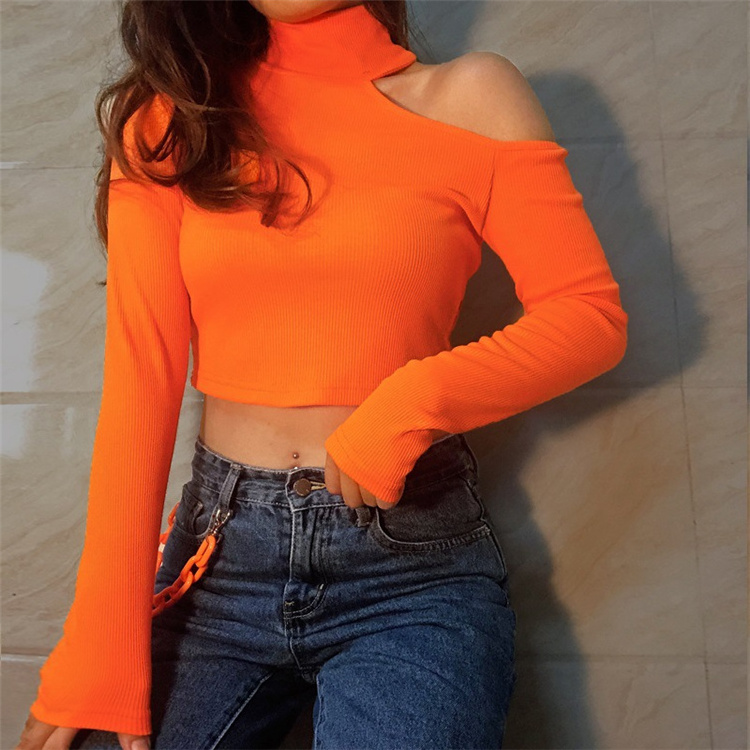 Women's Long Sleeves With Holes In The Shoulder Crop Top