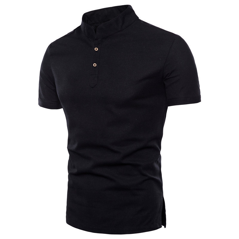 Wholesale Men Botton-up Stand Collar Polo T Shirt