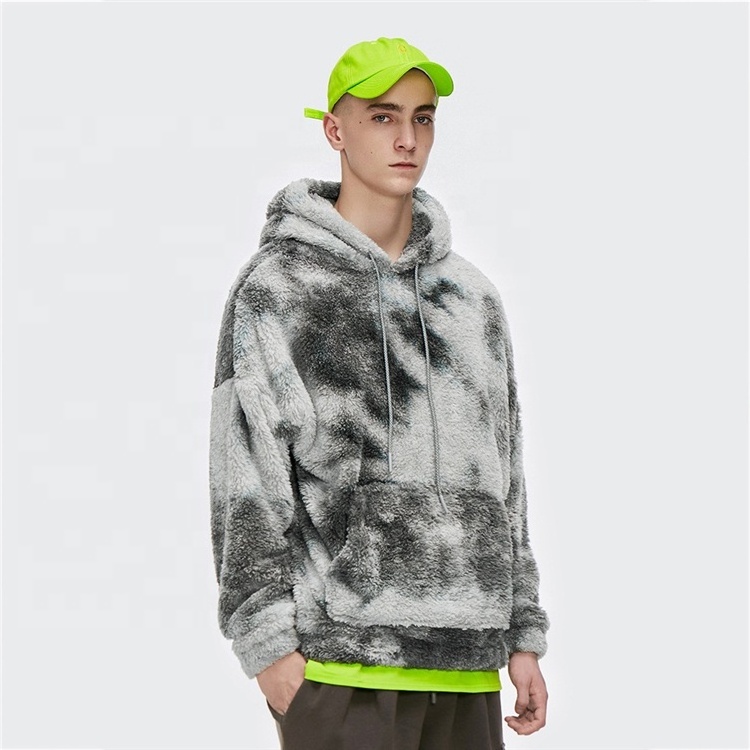 Rainbow Spray Winter Lamb Cashmere Loose Tie Dye Hoodie For Men