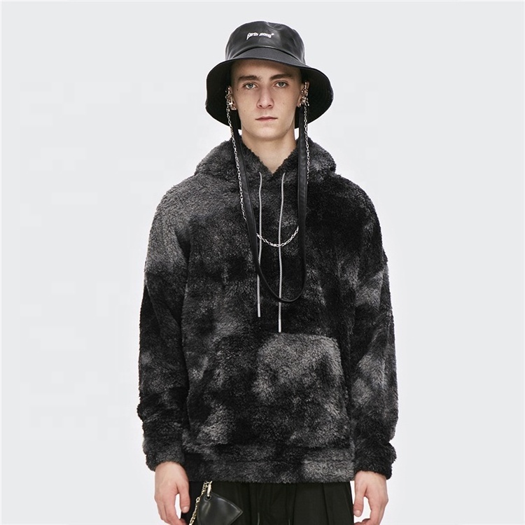 Rainbow Spray Winter Lamb Cashmere Loose Tie Dye Hoodie For Men