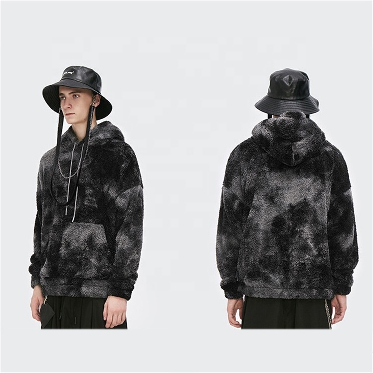 Rainbow Spray Winter Lamb Cashmere Loose Tie Dye Hoodie For Men