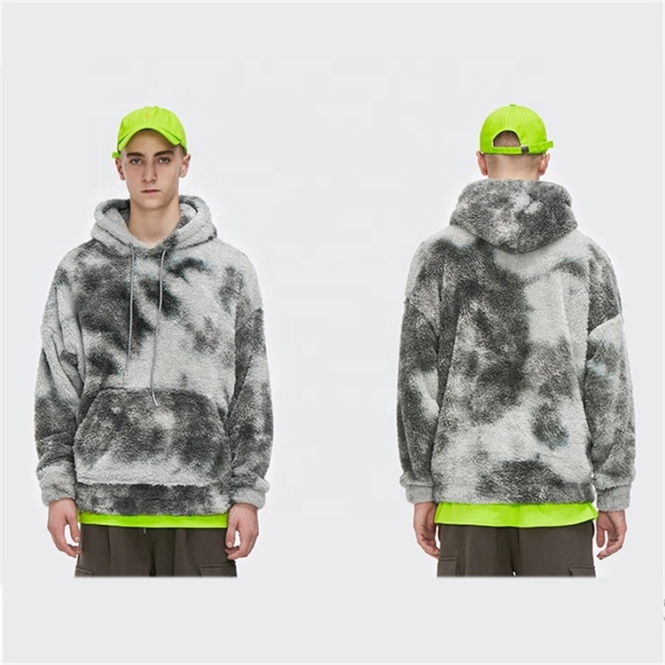 Rainbow Spray Winter Lamb Cashmere Loose Tie Dye Hoodie For Men