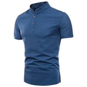 Wholesale Men Botton-up Stand Collar Polo T Shirt