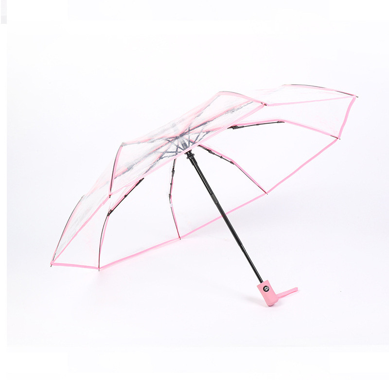 Korean Style Transparent Umbrella Automatic Opening 3 Folding Umbrella Waterproof PVC Umbrella For Ladies