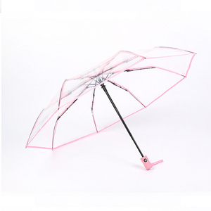 Korean Style Transparent Umbrella Automatic Opening 3 Folding Umbrella Waterproof PVC Umbrella For Ladies