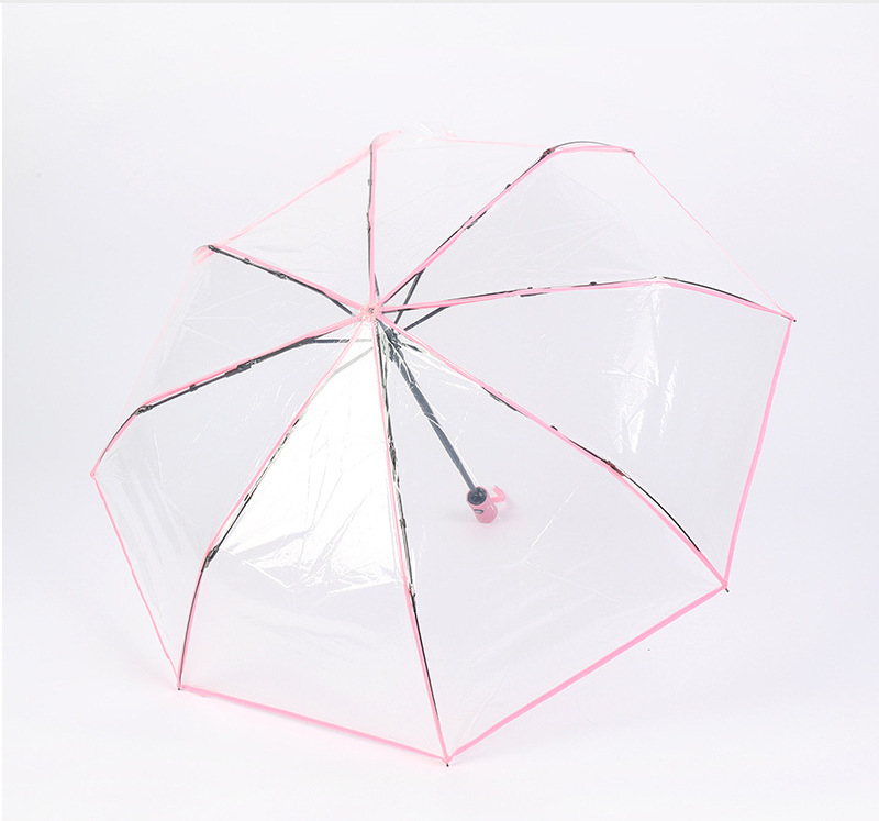 Korean Style Transparent Umbrella Automatic Opening 3 Folding Umbrella Waterproof PVC Umbrella For Ladies