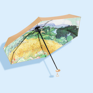 Oil Painting Printing Umbrella UV Proof 6 Folding Mini Pocket Portable Lady Umbrella High Quality Fiberglass 6K Umbrella