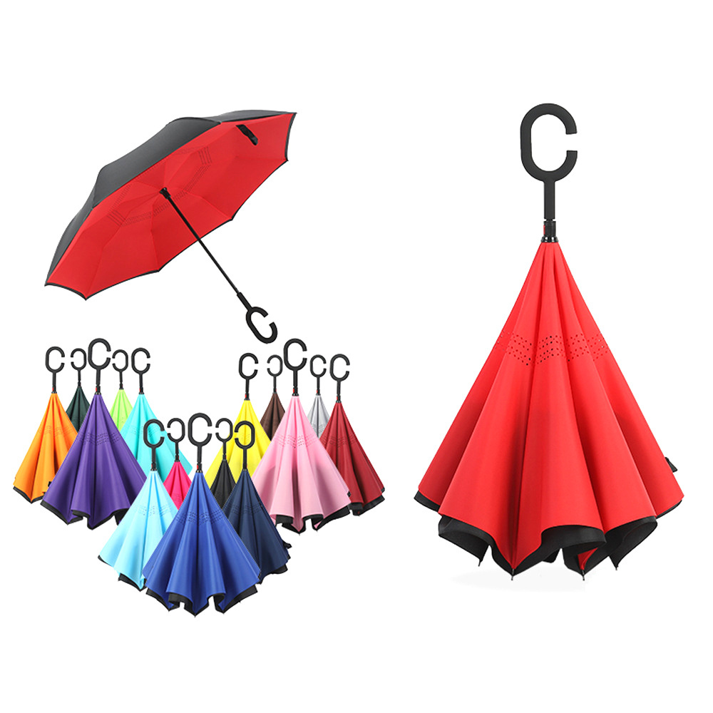 Creative Upside Down Invert Umbrella Inside Out Umbrellas Double Layer C Shape Handle Windproof Reverse Umbrella