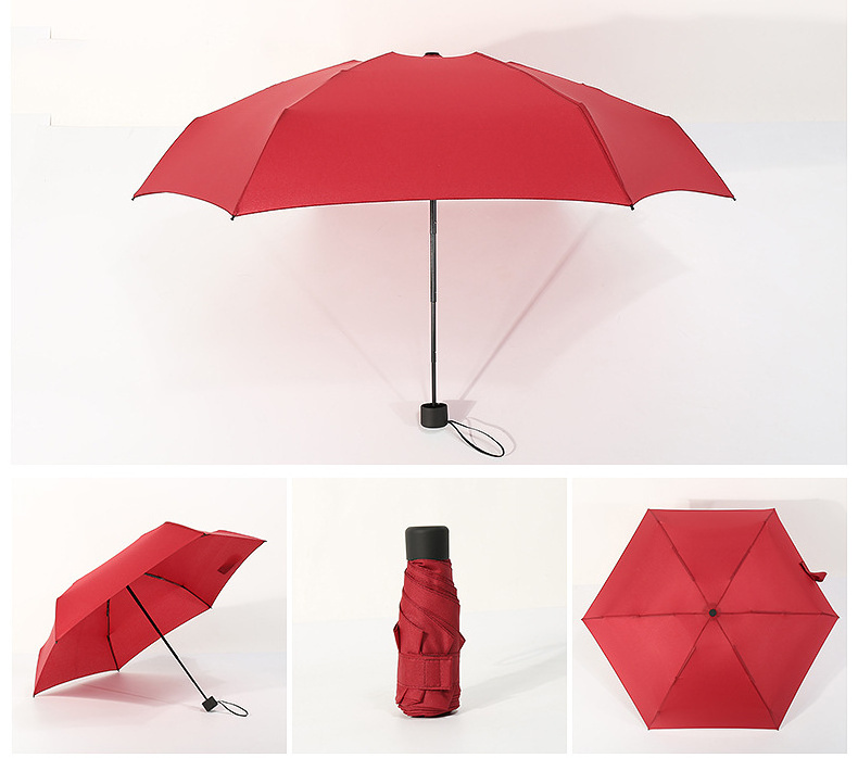 Portable Pocket 5 Folding Umbrella UV Proof High Quality Fiberglass Umbrella Pure Color Advertising Umbrella