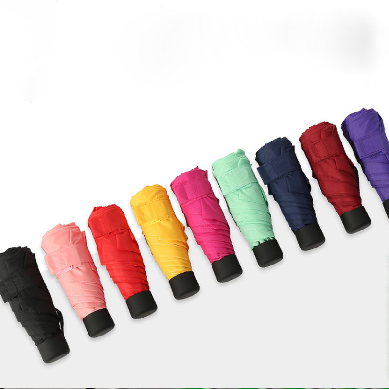 Portable Pocket 5 Folding Umbrella UV Proof High Quality Fiberglass Umbrella Pure Color Advertising Umbrella