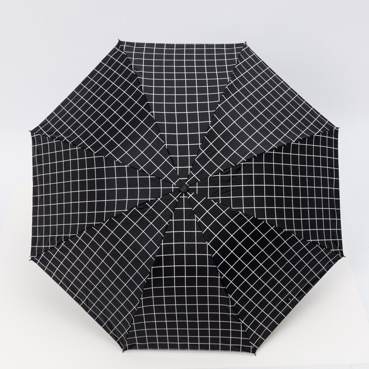 Fashion Black And White Plaid 3 Folding Umbrella Outdoor Portable Umbrella UV Proof Waterproof Lattice Umbrella