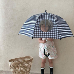 Korean Style Cute Children's Umbrella Classic Plaid Small Size Kids Outdoor Umbrella Straight Umbrella For Children