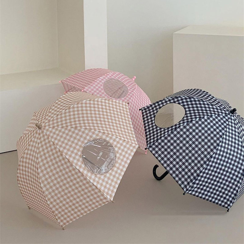 Korean Style Cute Children's Umbrella Classic Plaid Small Size Kids Outdoor Umbrella Straight Umbrella For Children