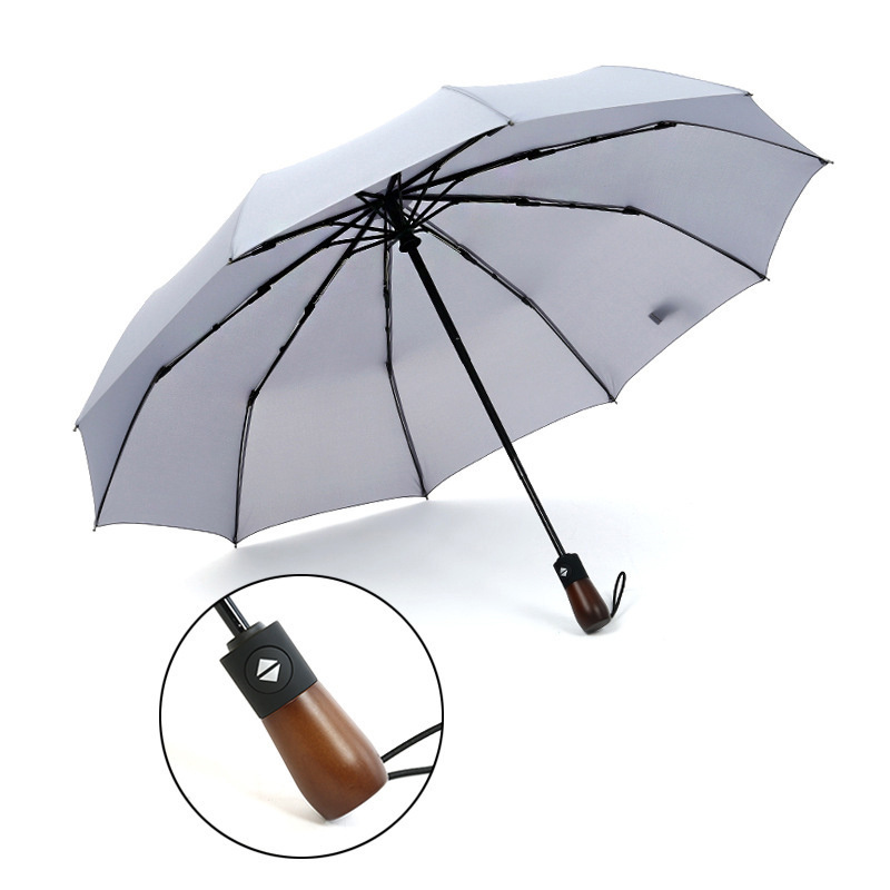 Wooden Handle 3 Folding Umbrella Outdoor Portable Umbrella Automatic Opening And Closing Waterproof Umbrella