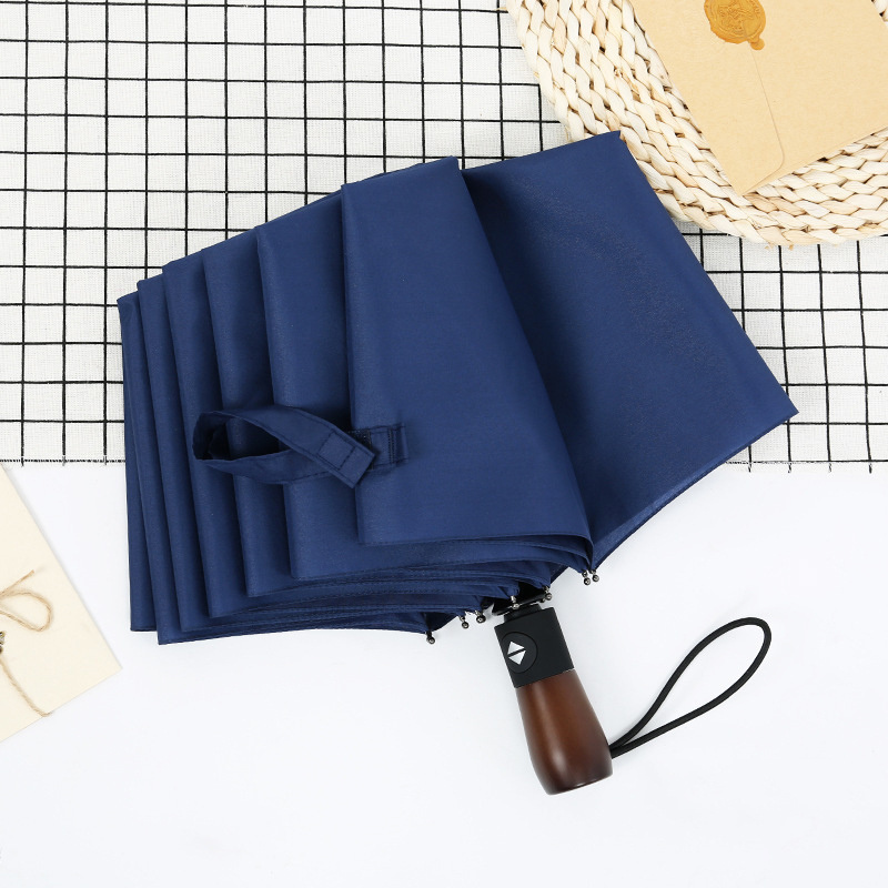 Wooden Handle 3 Folding Umbrella Outdoor Portable Umbrella Automatic Opening And Closing Waterproof Umbrella