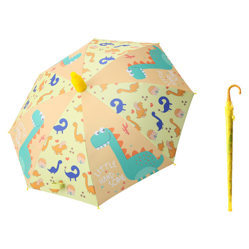 Cartoon Animal Printing Kids Umbrella Hook Handle Children Long Umbrella With Waterproof PVC Cover