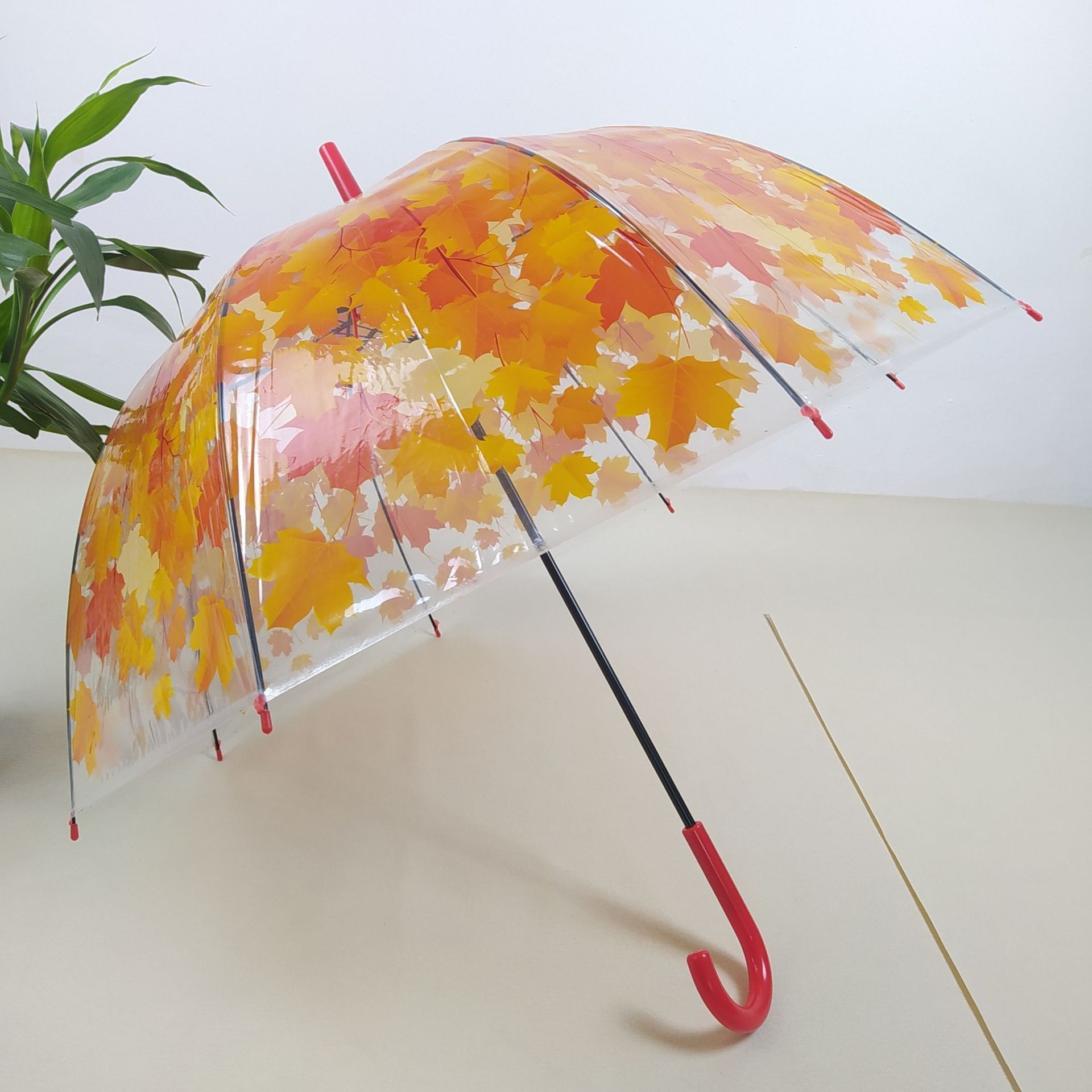 Promotional Maple Leaf Umbrella Waterproof Transparent Apollo Umbrella Straight Long Handle Mushroom Umbrella