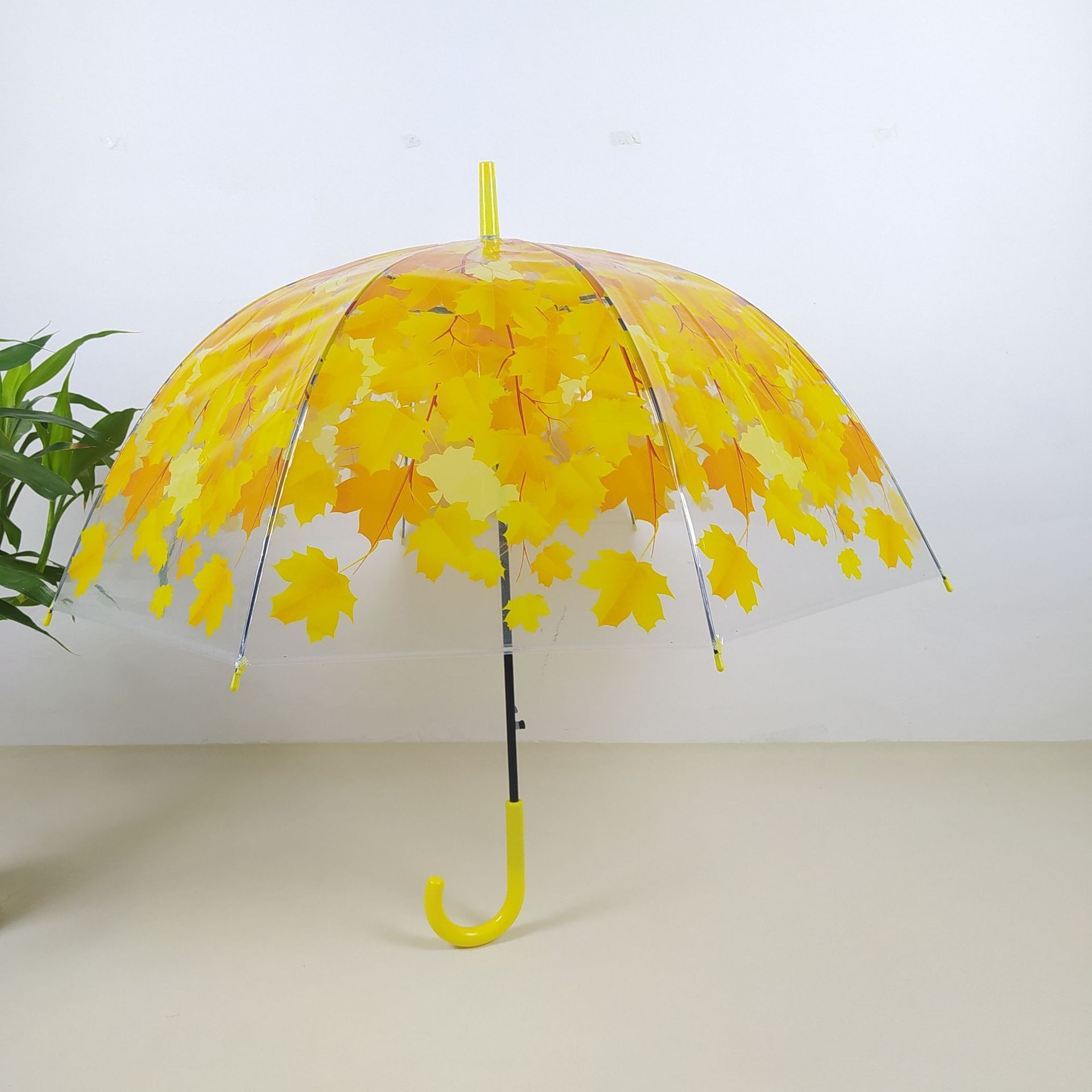 Promotional Maple Leaf Umbrella Waterproof Transparent Apollo Umbrella Straight Long Handle Mushroom Umbrella