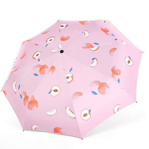 Promotional Cheap 3 Folding Umbrella Cute Fruit Printing Manual Open Umbrella Outdoor Waterproof And Anti-UV Umbrella