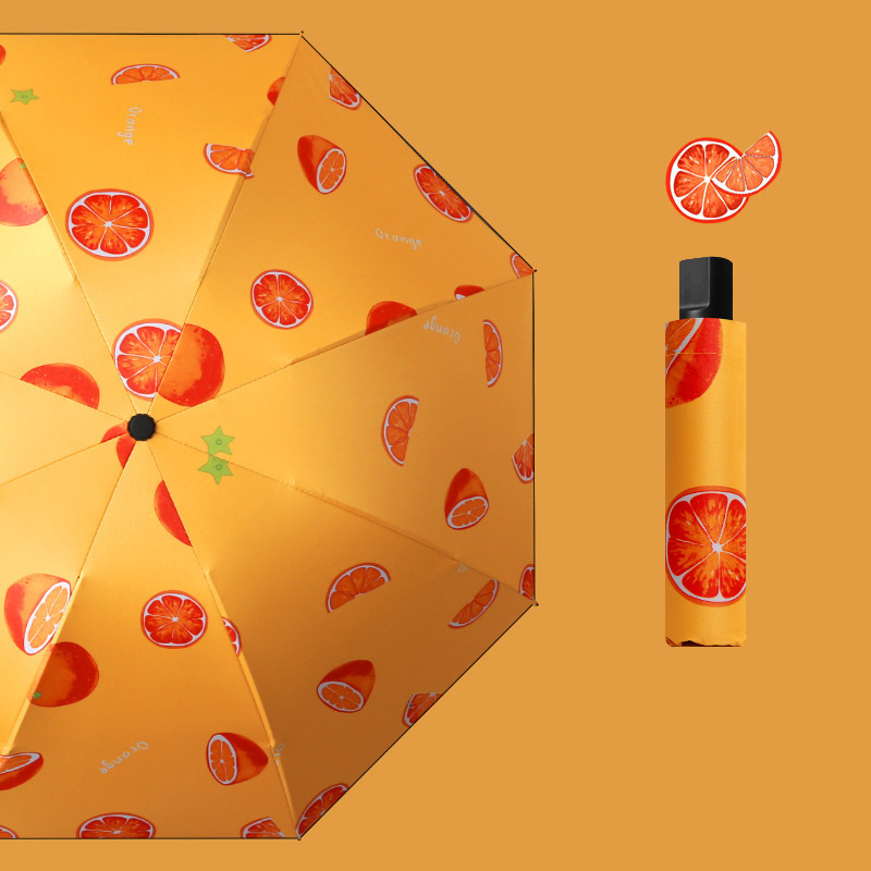 Promotional Cheap 3 Folding Umbrella Cute Fruit Printing Manual Open Umbrella Outdoor Waterproof And Anti-UV Umbrella