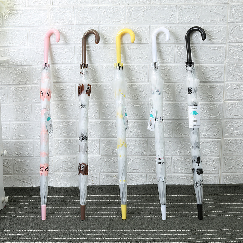 Cartoon Printing Hook Long Handle Umbrella Outdoor Transparent Waterproof EVA Umbrella Promotional Wholesale Umbrellas