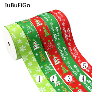 1" (25mm) Happy Christmas Print Grosgrain Satin Santa Printed Pattern Customized Logo Ribbon For Christmas Party Decoration