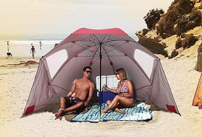 Sport-Brella Super-Brella SPF 50+ Sun and Rain Canopy Umbrella for Beach and Sports Events (8-Feet) Blue