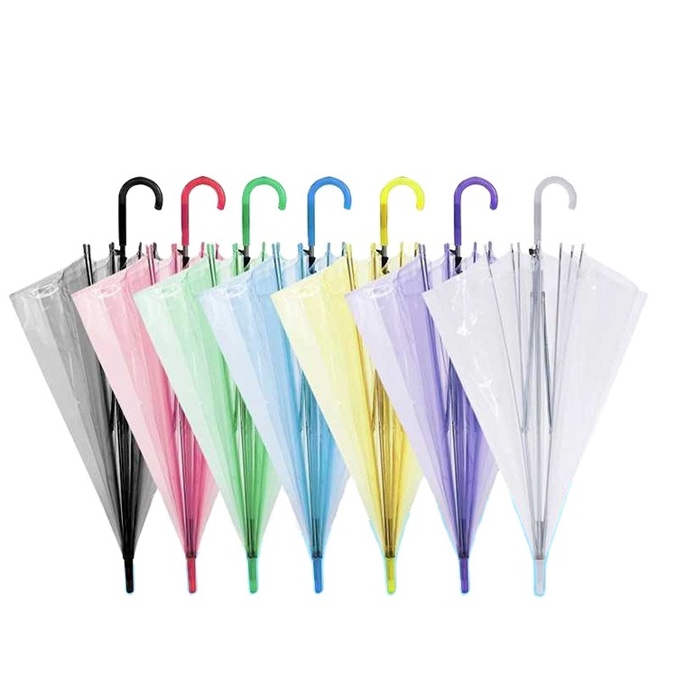 transparent PVC fabric auto open clear umbrella white color  pink color bright color clear umbrella