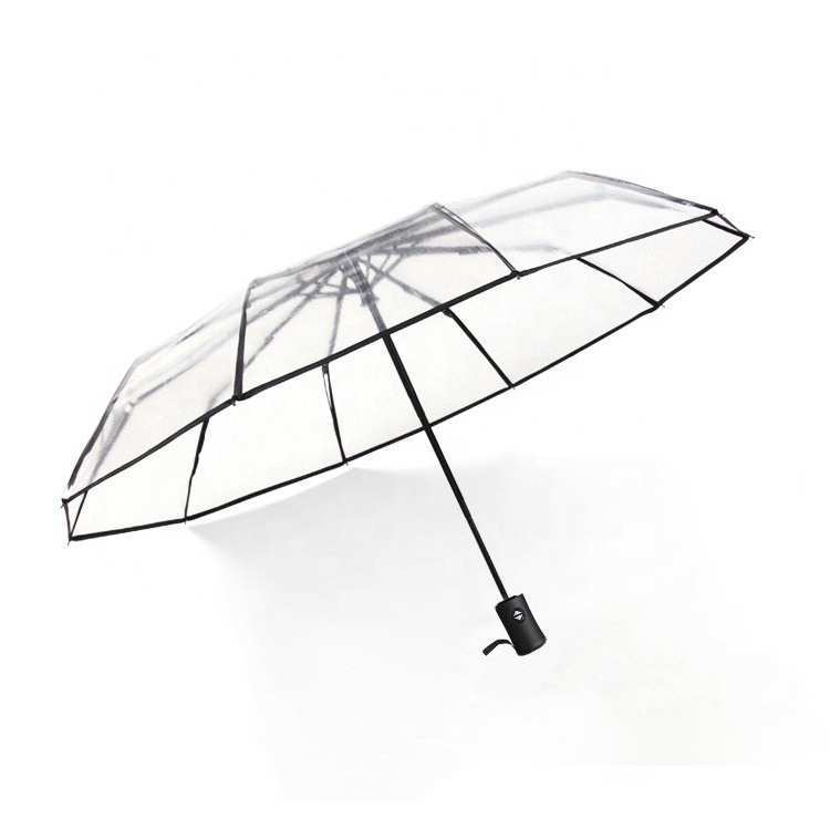 Custom 3 Fold Auto Open Automatic Folding Clear Transparent Umbrella