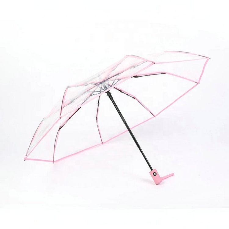 Custom 3 Fold Auto Open Automatic Folding Clear Transparent Umbrella