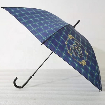 23inch checked color with logo printing promotion umbrella J type black handle straight umbrella cheaper auto open umbrella