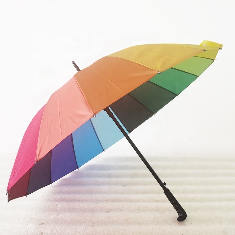 High Quality Accept Customized Logo 16K Colorful Rainbow Straight Handle Umbrella