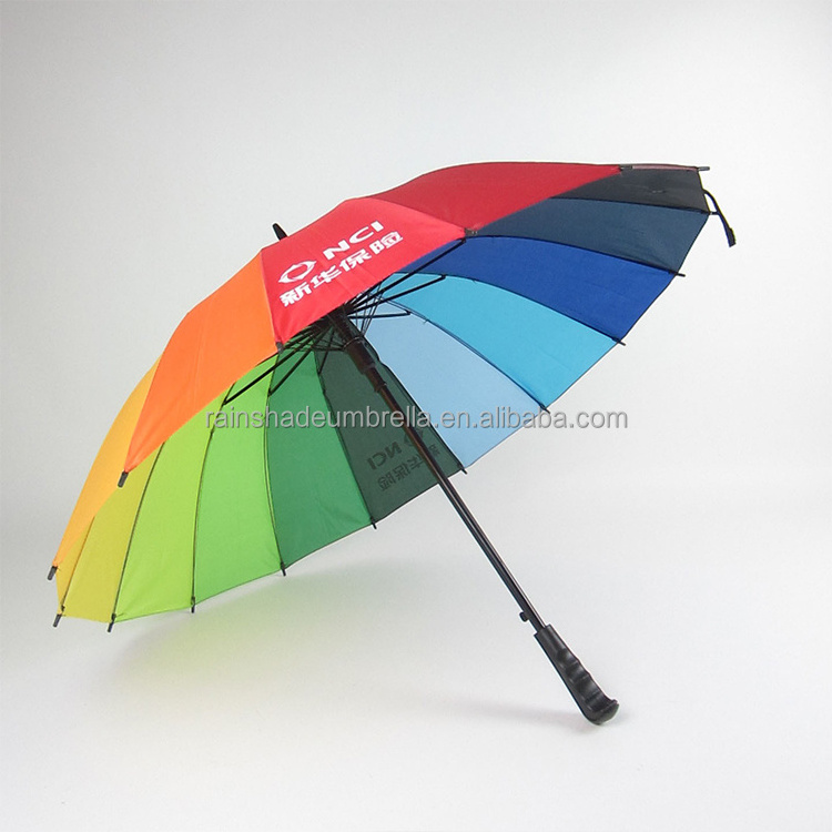 High Quality Accept Customized Logo 16K Colorful Rainbow Straight Handle Umbrella