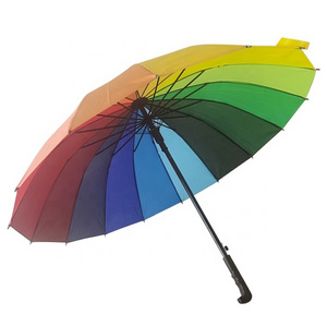 High Quality Accept Customized Logo 16K Colorful Rainbow Straight Handle Umbrella