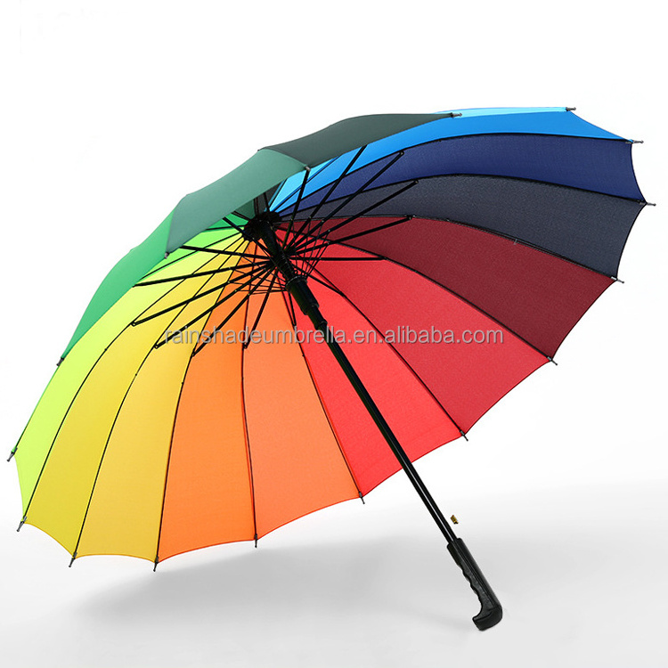 High Quality Accept Customized Logo 16K Colorful Rainbow Straight Handle Umbrella