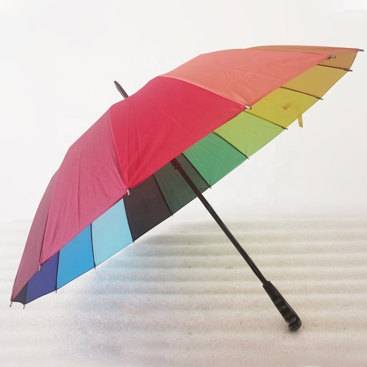 High Quality Accept Customized Logo 16K Colorful Rainbow Straight Handle Umbrella